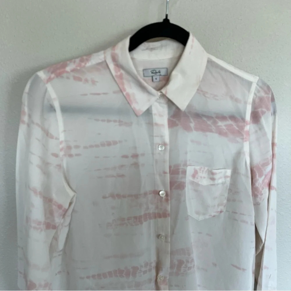 NWOT Rails Val Tie-dye Pink White Silk Button-down Shirt Tie Bottom Casual Small - Picture 4 of 14